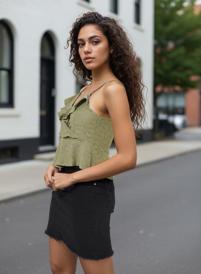 Freehand Women Regular Fit Self Design Spaghetti Strap Neck Sleeveless Peplum Top - Image 3
